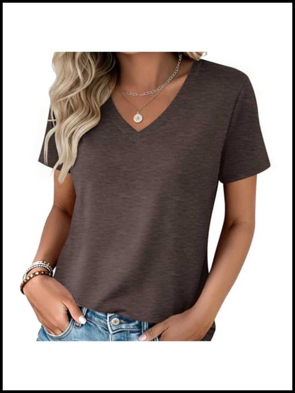 Womens V-Neck Short Sleeve Tee Casual Summer T-Shirt